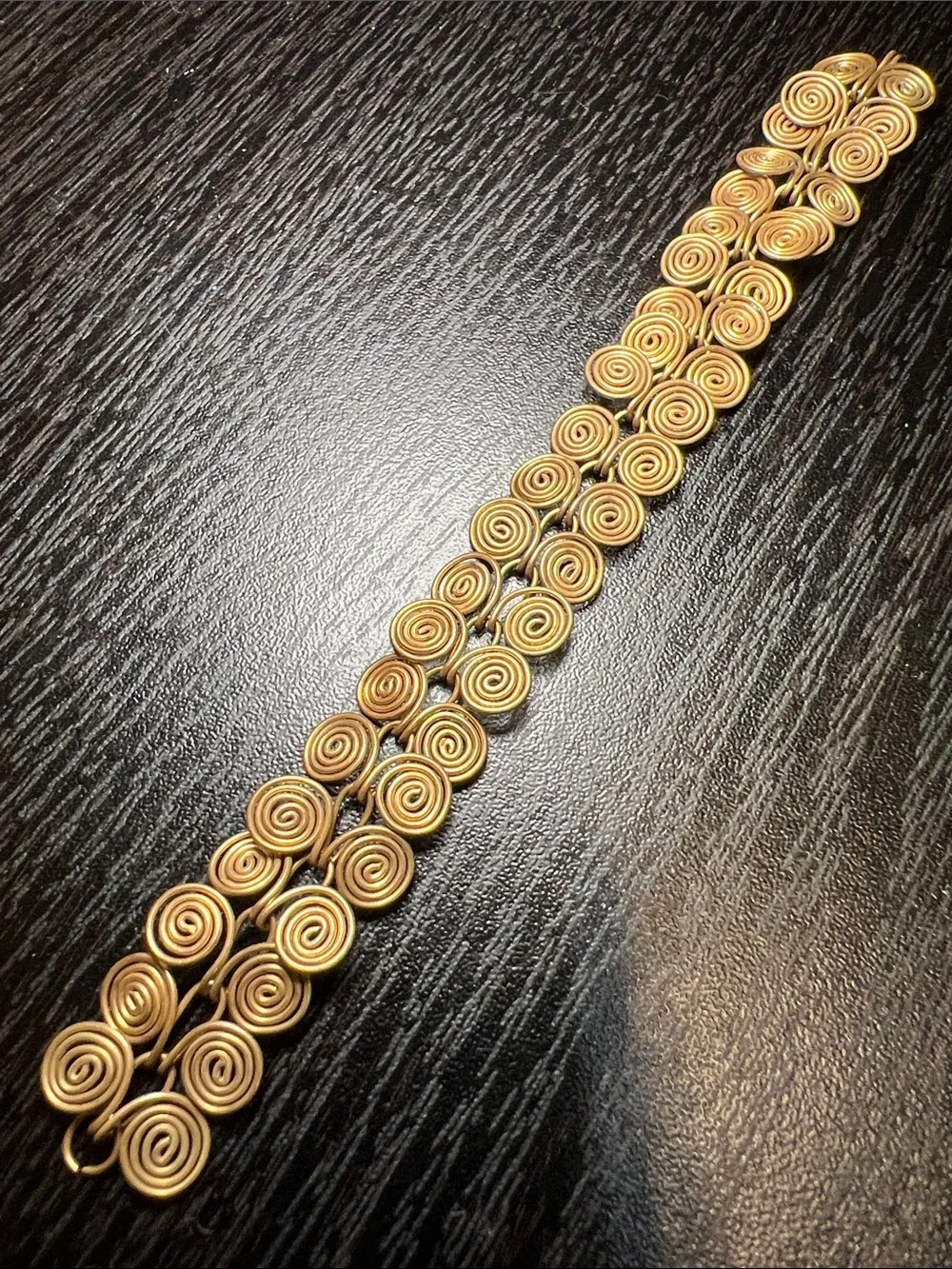 Egyptian Coil Etruscan Style Antique Finished Brass Link Spiral Swirl Bracelet